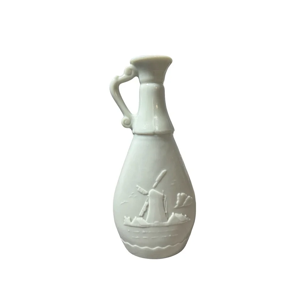 Vintage Milk Glass Nautical Decanter Sailboat Windmill Coastal Decor